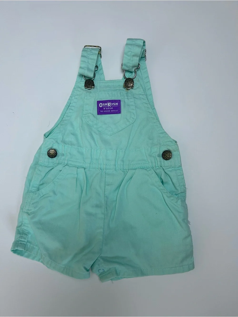 Vintage OshKosh B’gosh Mint Green Shortalls Romper 18 Months Made USA Baby
